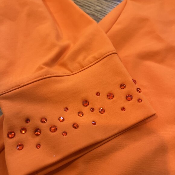 M. Miller Swarovski Crystals Quarter Zip Orange Anti UV Stretch Athletic Shirt L - Picture 2 of 16